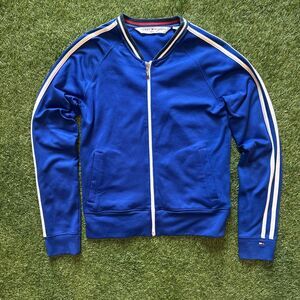 VTG Tommy Hilfiger Sweater Women Medium Blue Full Zip Track Jacket Sweatshirt
